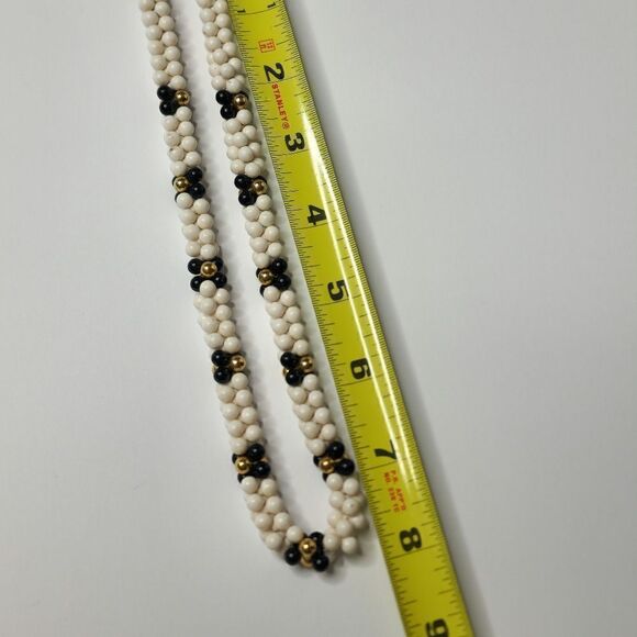 Vintage signed black white gold double strand necklace - Picture 6 of 6